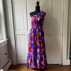 Red and Blue Asymmetrical One-Shoulder Sundress